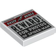 Tile 2 x 2 with Newspaper Daily Bugle 'REWARD! FOR PHOTOS OF SPIDER-MAN' Print (White)