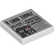 Tile 2 x 2 with Newspaper Law Times 'NELSON + MURDOCK WIN BIG LAWSUIT' Print (White)