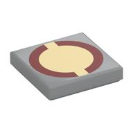 Tile 2 x 2 with Dark Red Circle, Tan Center Print (Light Bluish Gray)