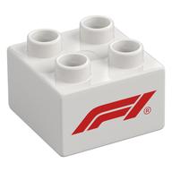 Duplo Brick 2 x 2 with Red 'F1' Logo Print (White)