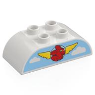 Duplo Brick 2 x 4 Curved Top with Yellow Wings, Red Bunny on Blue Sky Print (White)