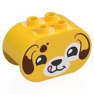Duplo Brick 2 x 4 x 2 Rounded Ends with Dog Head, Reddish Brown Ears Print (Yellow)