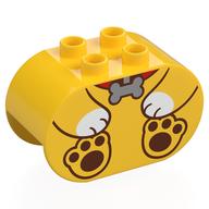 Duplo Brick 2 x 4 x 2 Rounded Ends with Dog Body, Silver Bone Print (Yellow)