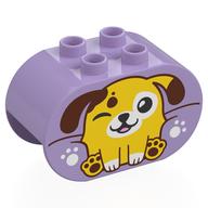 Duplo Brick 2 x 4 x 2 Rounded Ends with Yellow/Reddish Brown Dog Print (Lavender)