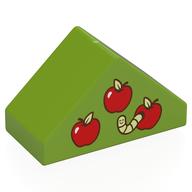 Duplo Brick 4 x 2 Double Slope 45° with Apples Print (Lime)