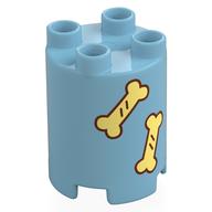 Duplo Brick Round 2 x 2 x 2 with Bright Light Yellow Bones Print (Medium Azure)