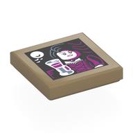 Tile 2 x 2 with Vampire, Long Black Hair, Dark Purple Dress, Goblet, Moon Print (Dark Tan)