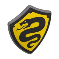 Shield Triangular with Spiked Top with Black Border, Snake on Yellow Field Print (Flat Silver)
