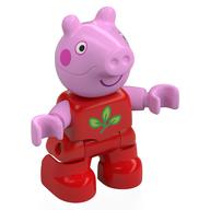 Duplo Figure Child, Pig with Dark Pink Cheeks, Big Smile, Leave Print (Red)