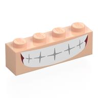 Brick 1 x 4 with Mouth, White Teeth Grin Print (Light Nougat)