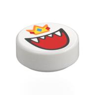 Tile Round 1 x 1 with King Boo, Crown Print (White)