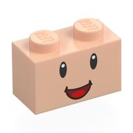 Brick 1 x 2 with Face, Smiling, Red/Dark Red Mouth Print (Light Nougat)