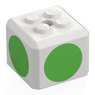 Brick Special Cube with 2 x 2 Studs on Top, and Bright Green Circles Print (White)