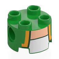 Brick Round 2 x 2, Pin Holes with Gold Lapels, Dark Green Trim, and White Undershirt Print (Bright Green)