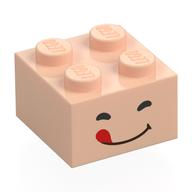 Brick 2 x 2 with Face, Closed Eyes, Tongue Print (Light Nougat)