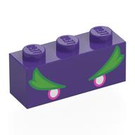 Brick 1 x 3 with White/Dark Pink Eyes, Green/Bright Green Eyebrows Print (Dark Purple)