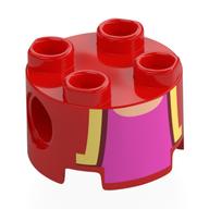 Brick Round 2 x 2, Pin Holes with Gold Lapels and Magenta Undershirt Print (Red)