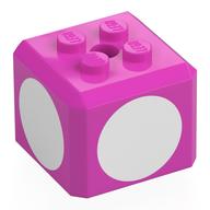 Brick Special Cube with 2 x 2 Studs on Top, and White Circles Print (Dark Pink)