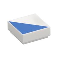 Tile 1 x 1 with Blue Triangle Print (White)