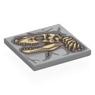 Tile 4 x 4 with Tan/Reddish Brown T-Rex Skeleton in Rock Print (Light Bluish Gray)