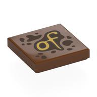 Tile 2 x 2 with Tan 'of' Print (Reddish Brown)