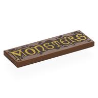 Tile 2 x 6 with Tan 'Monsters' Print (Reddish Brown)