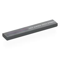 Tile 1 x 6 with White 'DOT MATRIX WITH STEREO', Dark Pink/Dark Blue Lines Print (Dark Bluish Gray)