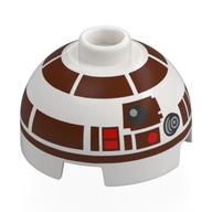 Brick Round 2 x 2 Dome Top with Dark Brown Astromech Droid Print (R7-D4) (White)
