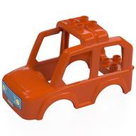 Duplo Car Body 4 x 8 with Medium Blue Grill, Headlights Print (Reddish Orange)