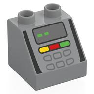 Duplo Brick 2 x 2 Slope 45° with Cash Registry Print (Light Bluish Gray)