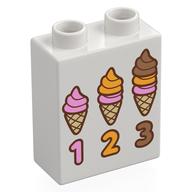 Duplo Brick 1 x 2 x 2 with '1 2 3', 3 Sizes Ice Creams Print (White)