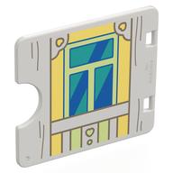 Duplo Door / Window with Cutout (Semi Oval) with Bright Light Yellow Door on Bright Light Yellow Wall, Blue/Dark Turquoise Glass Print (White)