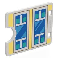 Duplo Door / Window with Cutout (Semi Oval) with Two White Windows on Bright Light Yellow Wall, Blue/Medium Blue/Dark Turquoise Glass Print (White)
