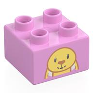 Duplo Brick 2 x 2 with Plush Bunny, Top Half Print (Bright Pink)