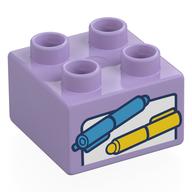 Duplo Brick 2 x 2 with Blue and Yellow Pens, Paper Print (Lavender)
