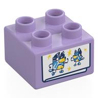 Duplo Brick 2 x 2 with Drawing of Bluey and Bandit Print (Lavender)