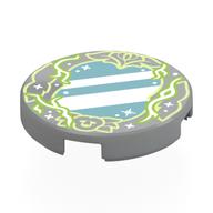 Tile Round 2 x 2 with Mirror, Lime Enchanted Lines, White Stars Print (Light Bluish Gray)