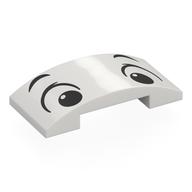 Brick Curved 4 x 2 Double with Black Eyes, Eyebrows Print (White)