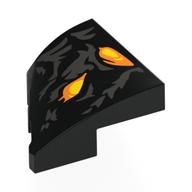 Brick Wedged, Curved 2 x 2 with Stud Notch Right with Yellow/Orange Eyes, Silver Markings Print (Black)