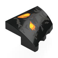 Brick Wedged, Curved 2 x 2 with Stud Notch Left with Yellow/Orange Eyes, Silver Markings Print (Black)