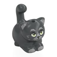 Animal, Cat, Chubby with Bright Green Eyes, Light Bluish Grey Fur Print (Dark Bluish Gray)