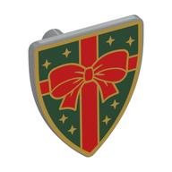 Shield Triangular with Red Bow Ribbon on Dark Green Field, Gold Stars Print, Print (Light Bluish Gray)