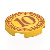 Tile Round 2 x 2 with Dime, Dark Red '10' Print (Yellow)