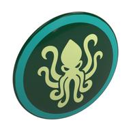 Shield Round Bowed with Yellowish Green Kraken, Dark Turquoise Border Print (Dark Green)