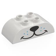 Duplo Brick 2 x 4 Curved Top with Black Dog Nose, Medium Blue Dots Print (White)