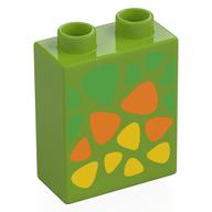 Duplo Brick 1 x 2 x 2 with Green, Orange, and Yellow Triangular Spots Print (Lime)
