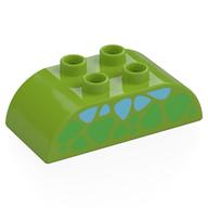 Duplo Brick 2 x 4 Curved Top with Green and Medium Azure Triangular Spots Print (Lime)