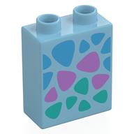 Duplo Brick 1 x 2 x 2 with Dark Azure, Medium Lavender, and Dark Turquoise Triangular Spots Print (Medium Azure)