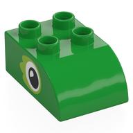 Duplo Brick 2 x 3 with Curved Top with Eyes Print (Bright Green)