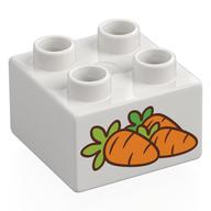 Duplo Brick 2 x 2 with Carrots Print (White)
